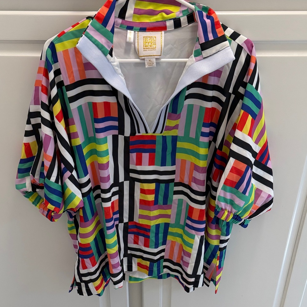 Colorblock Geometric Popover Top - Multicolor
